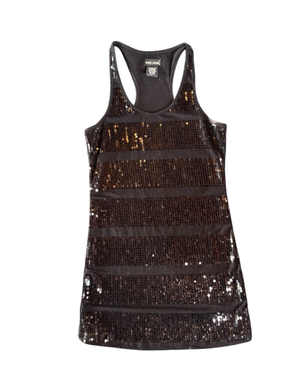 Wet Seal Y2K Black Sequin Racerback Tank Top - Picture 2 of 6